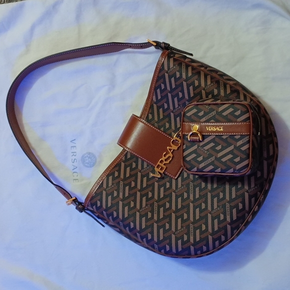 Versace Monogram Greca Coated Canvas Hobo bag w/Greca Printed Compact Zip Wallet - Picture 13 of 16